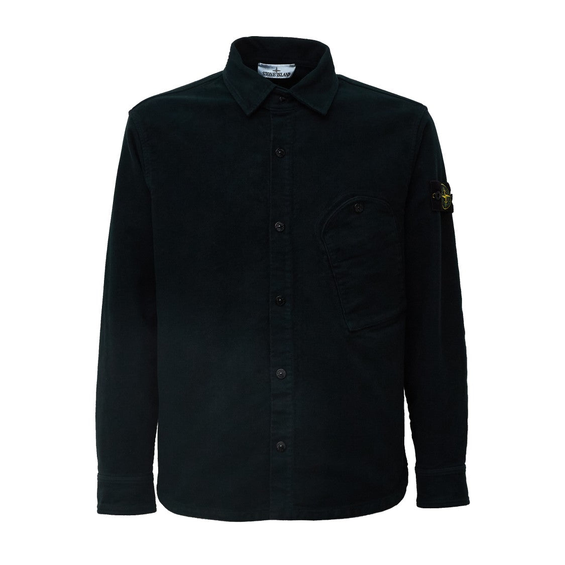 Stone Island Cotton Moleskine Overshirt With Classic Collar And Removable Logo