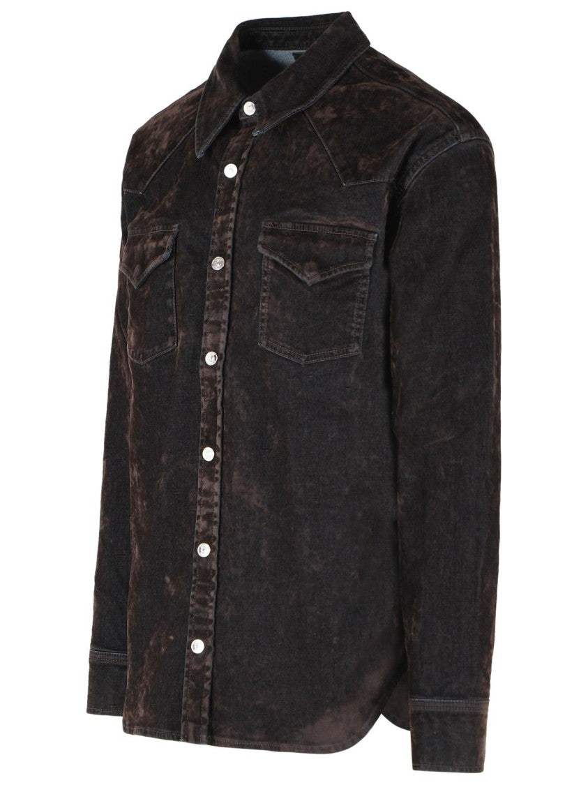 Amiri Brown Denim Flared Shirt