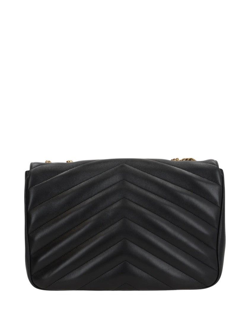 Saint Laurent Chevron Quilted Black Lambskin Crossbody Bag With Chain Strap