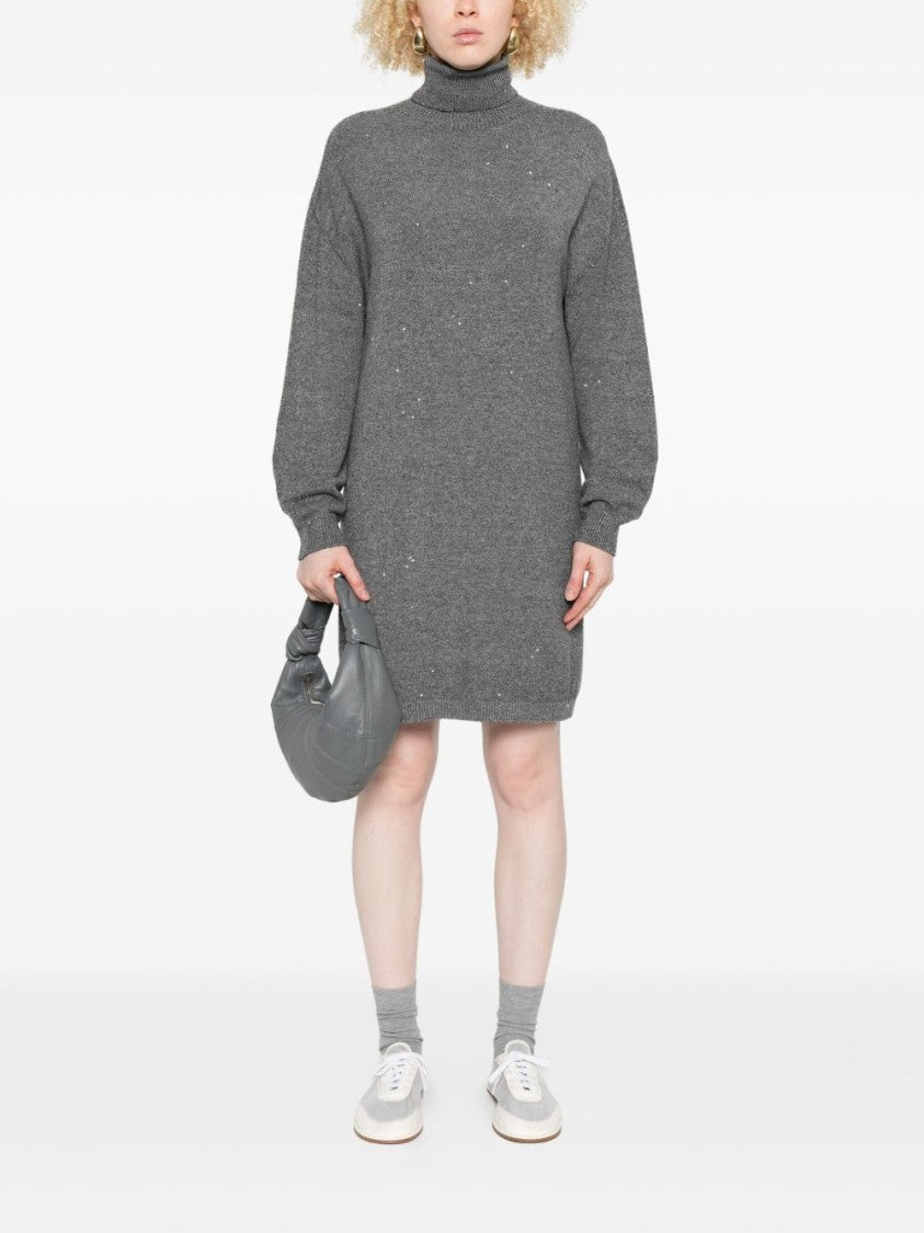 Liu Jo Knitted Grey Dress With High Turtleneck