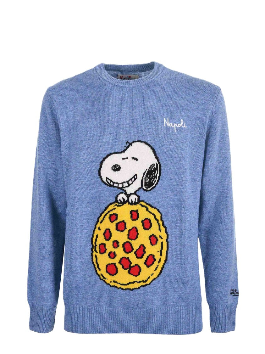 Mc2 Saint Barth Comfort-Driven Light Blue Sweater With Playful Graphic