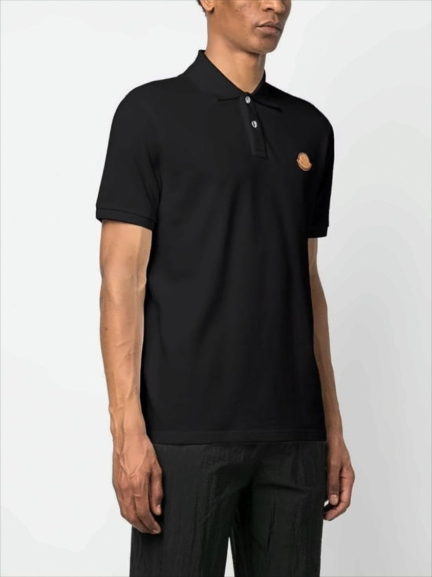 Moncler Short-Sleeve Polo Shirt With Structured Collar And Leather Patch