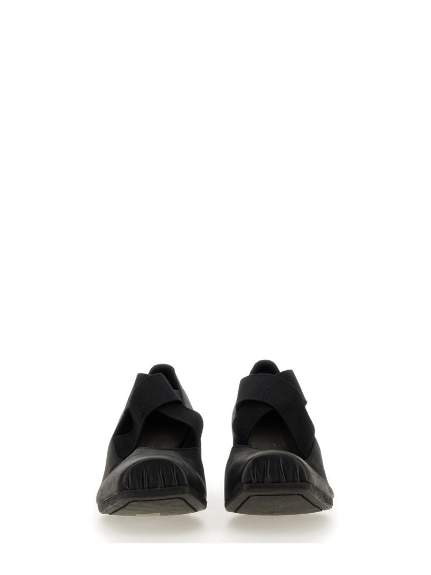 Uma Wang Square-Toe Elastic Strap Calf Leather Flats