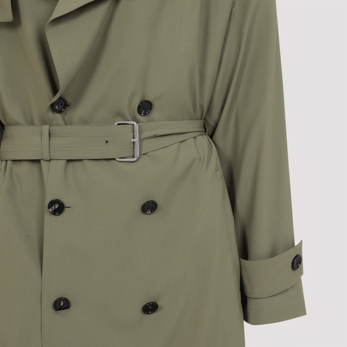 Bottega Veneta Green Wool Double-Breasted Trench Coat