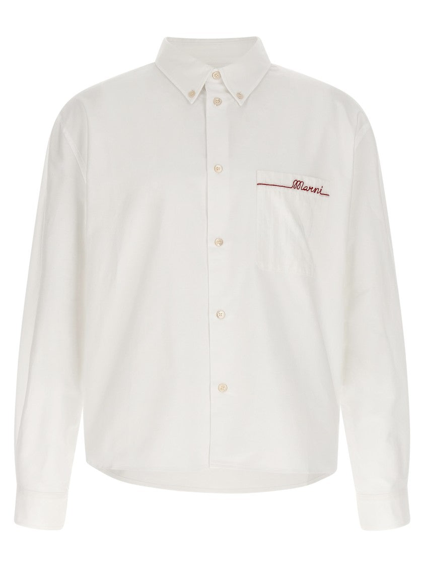 Marni Contrast Embroidered Front Pocket Cotton Shirt