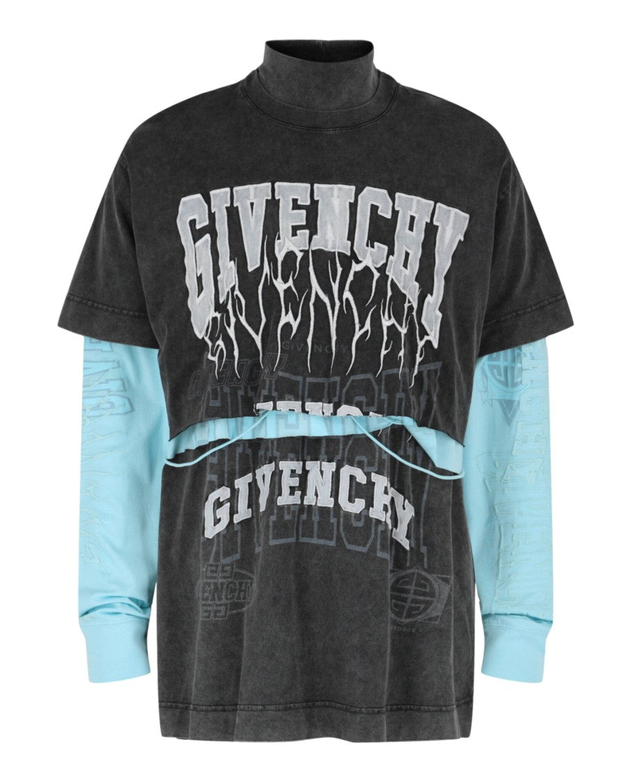 Givenchy Layered Long Sleeve Graphic T-Shirt With Balaclava
