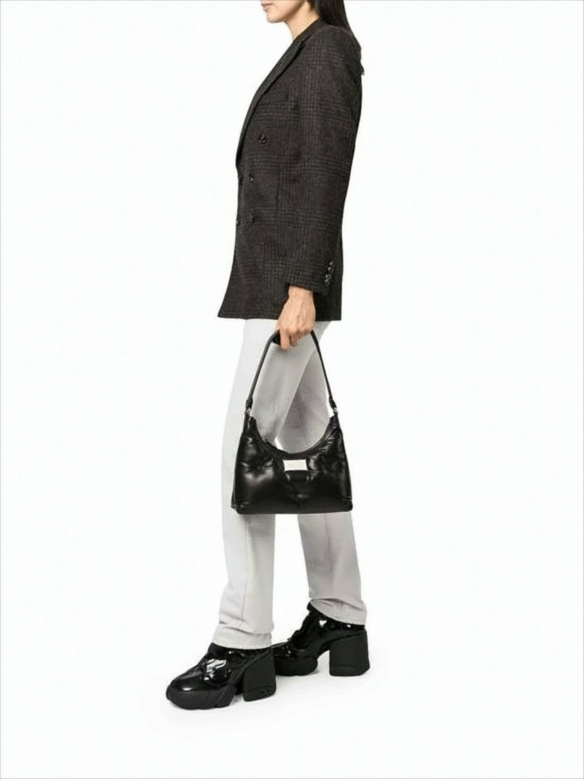 Maison Margiela Curved Black Nappa Leather Shoulder Bag With Adjustable Strap