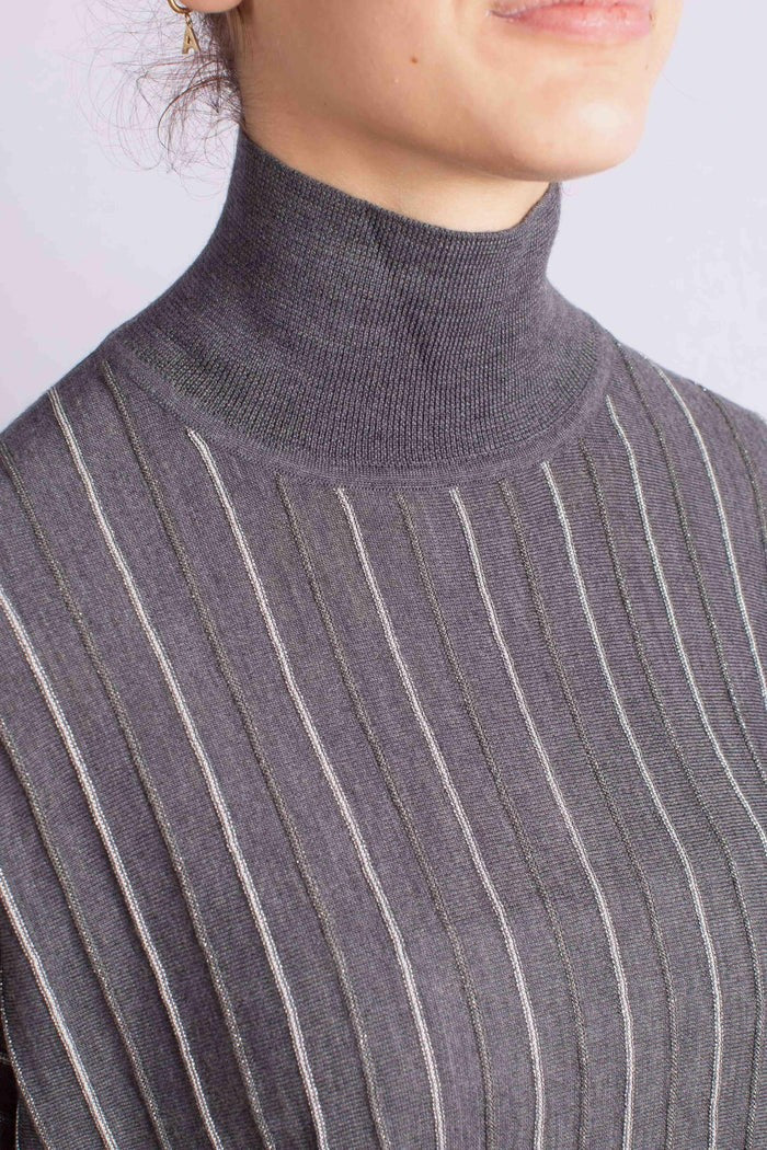 Paolo Fiorillo Capri Vertical Ribbed Grey Turtleneck Sweater