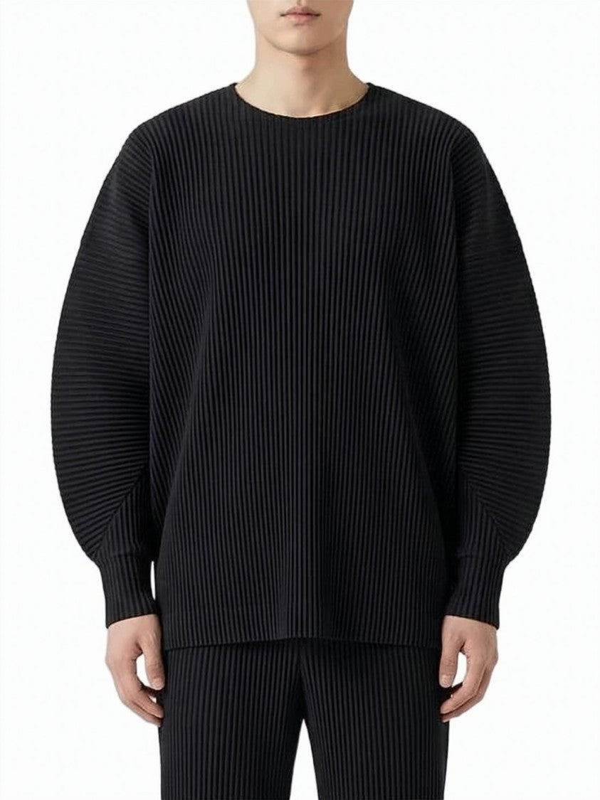 Homme Plissé Issey Miyake Finely Pleated Long-Sleeve Top With Round Neckline
