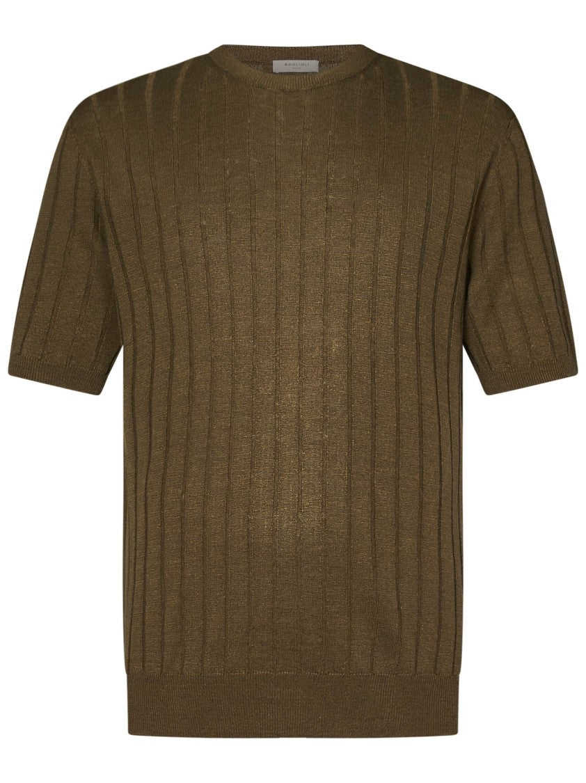 Boglioli Short Sleeve Linen-Cotton Blend Crewneck Sweater