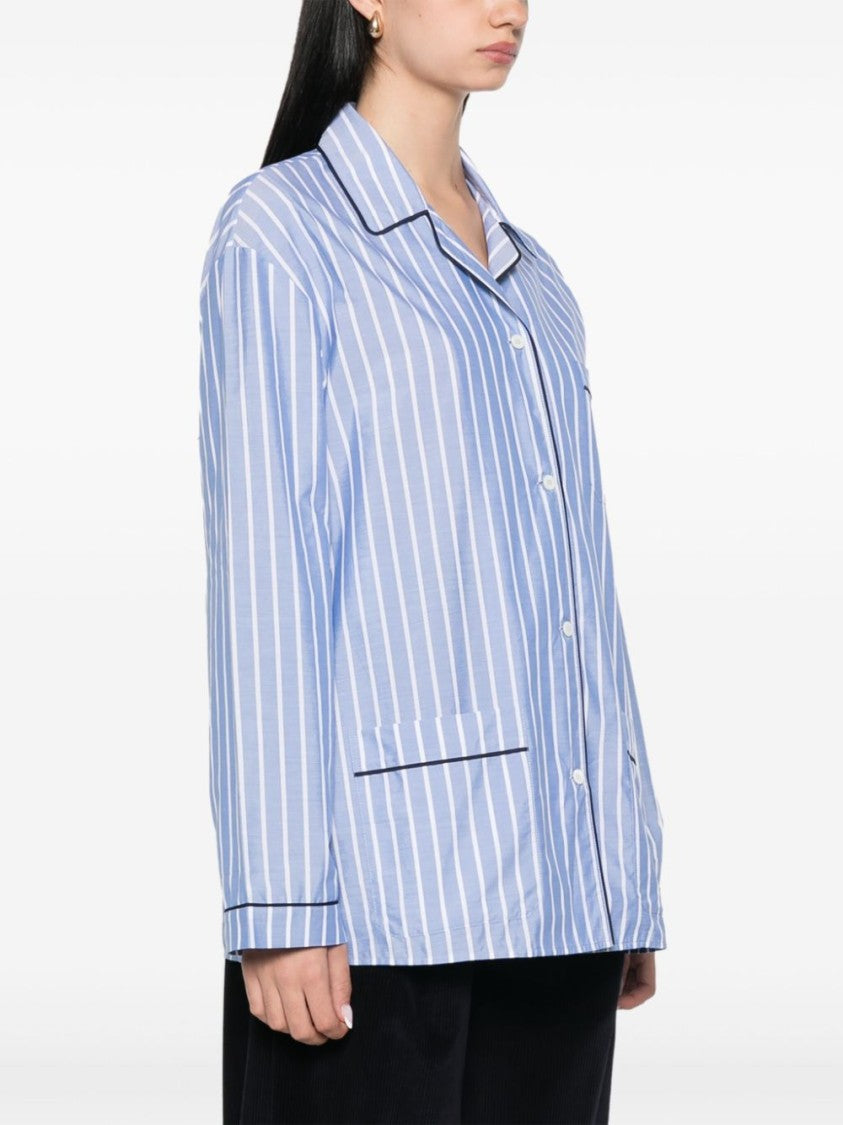 Prada Vertical Striped Poplin Shirt With Notched Collar And Embroidered Logo
