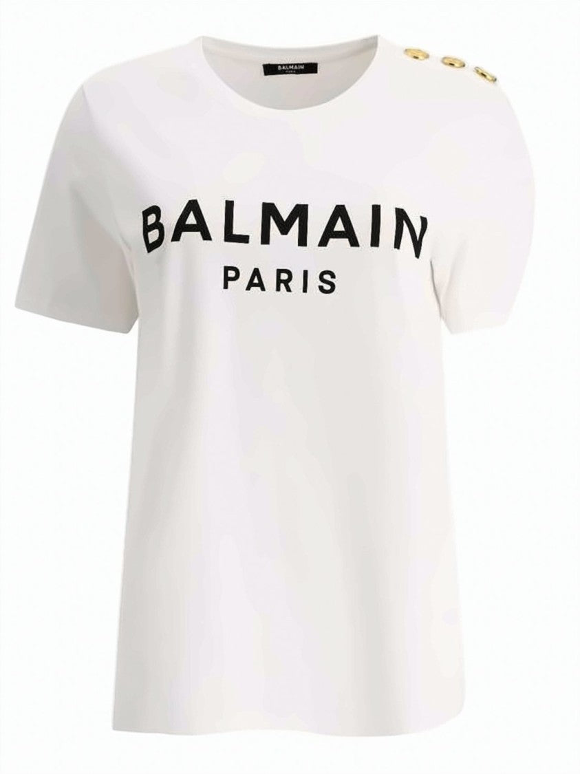 Balmain Crew Neck T-Shirt With Bold Paris Print