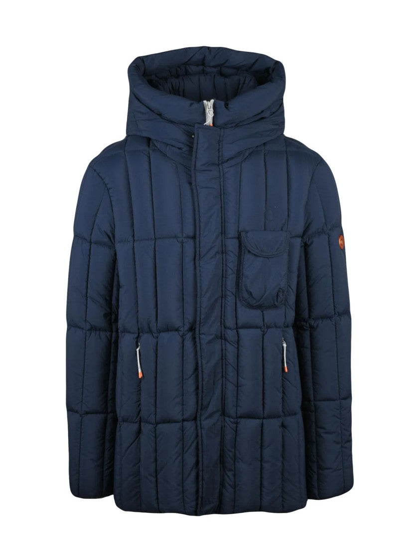 Dekker Quilted Blue Down Jacket With Padded Insulation And Hood