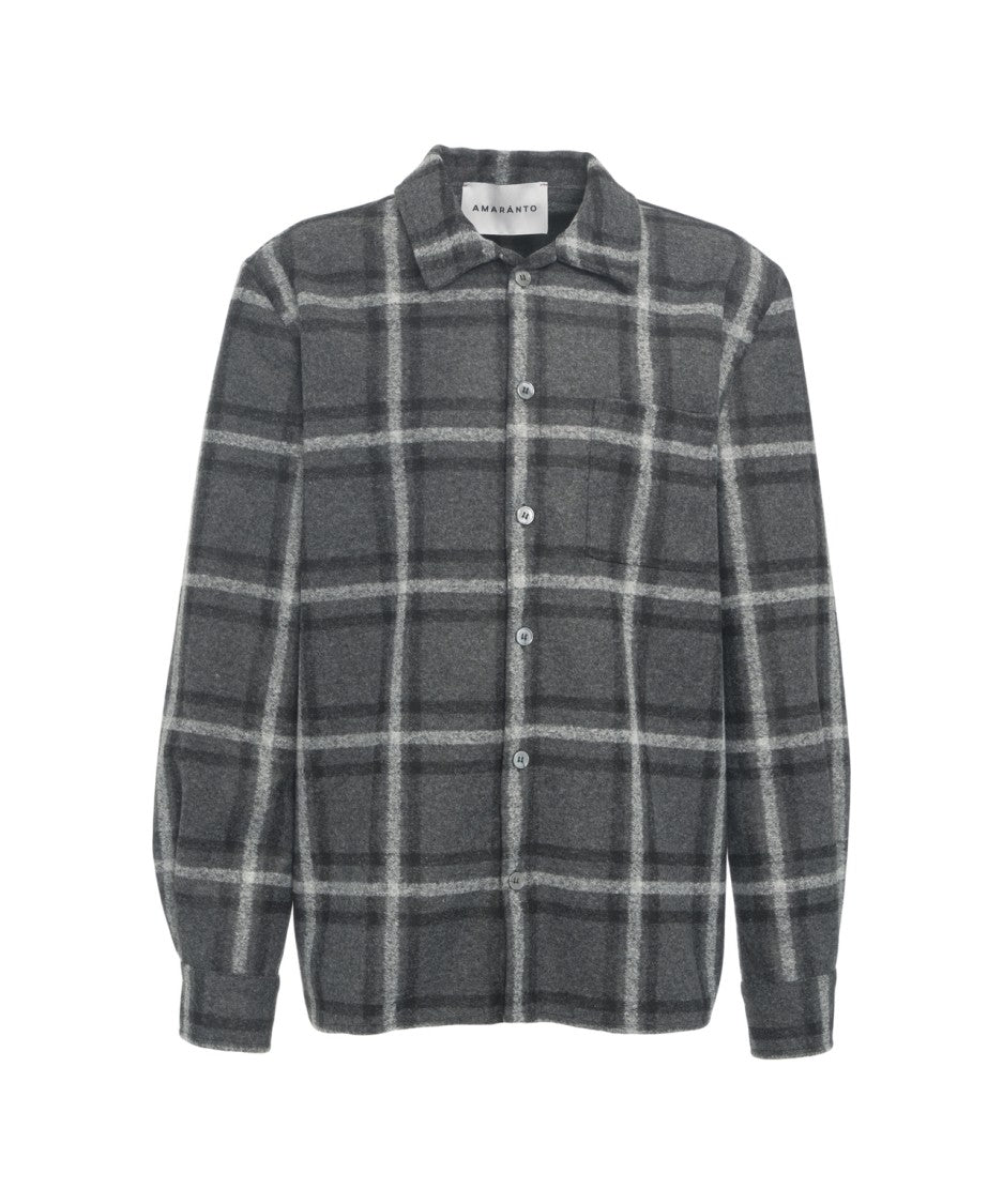 Amaranto Gray Checkered Shirt With Classic Collar And Practical Pocket