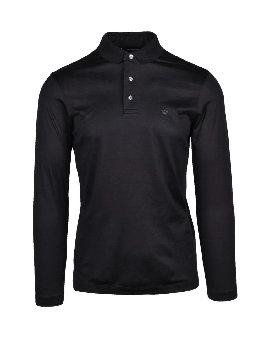 Emporio Armani Black Lyocell-Blend Long-Sleeve Polo Shirt