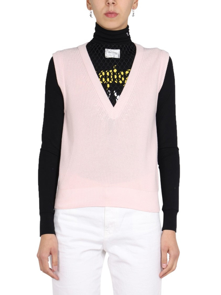 Raf Simons V-Neck Knitted Vest With Ribbed Texture