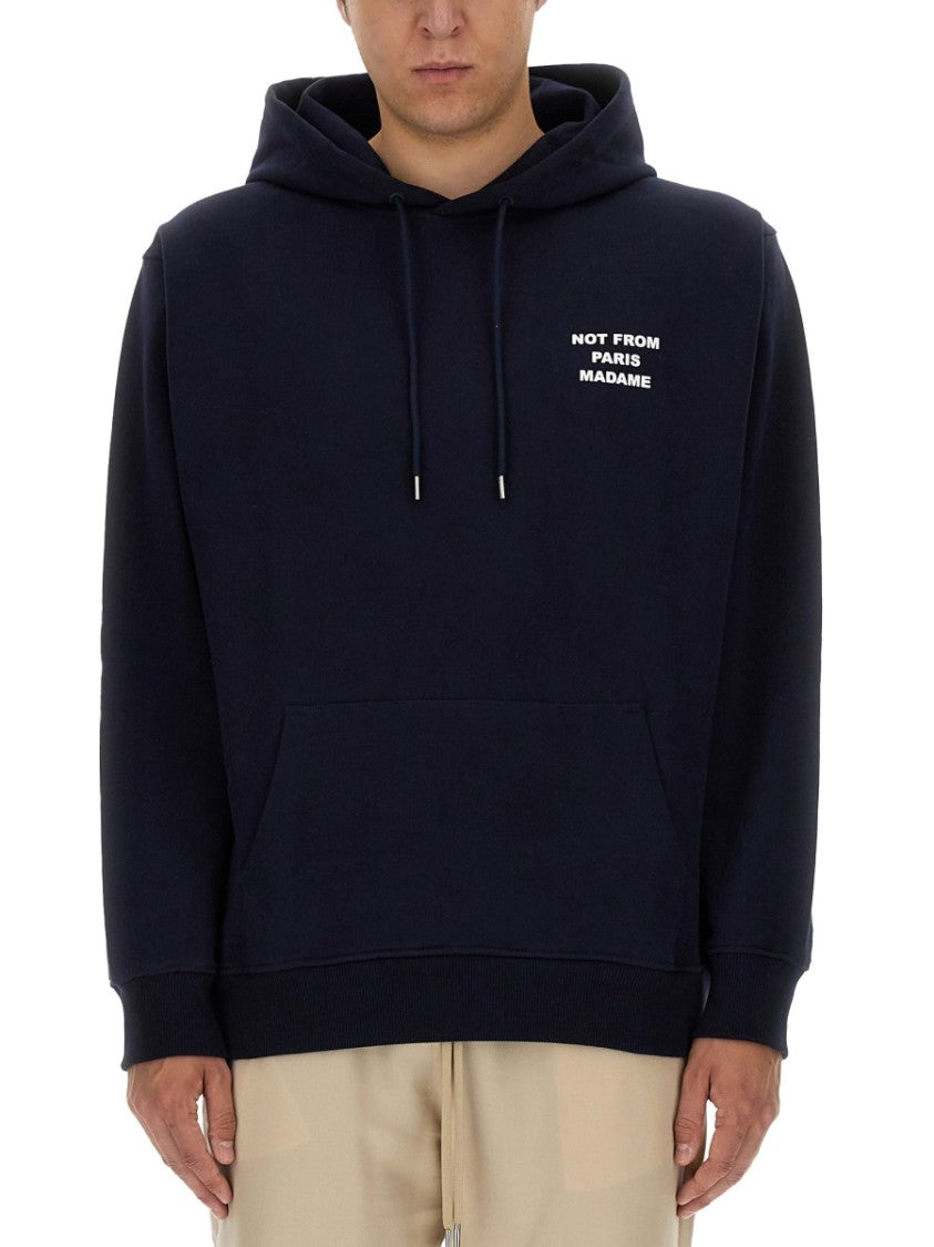 Drôle De Monsieur Neutrals Slogan Graphic Kangaroo Pocket Hoodie