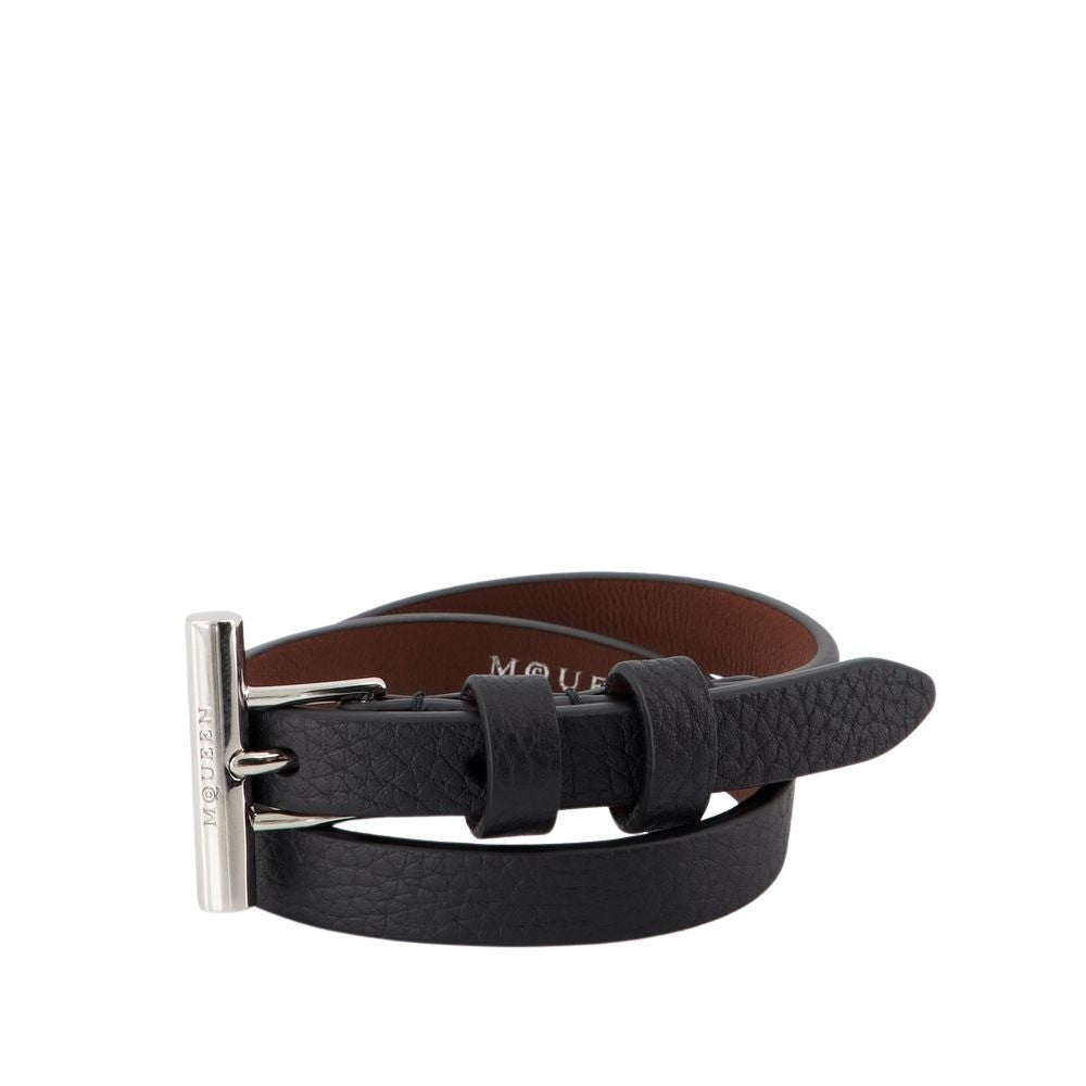 Alexander Mcqueen Cross-Bar Bracelet - Leather - Black