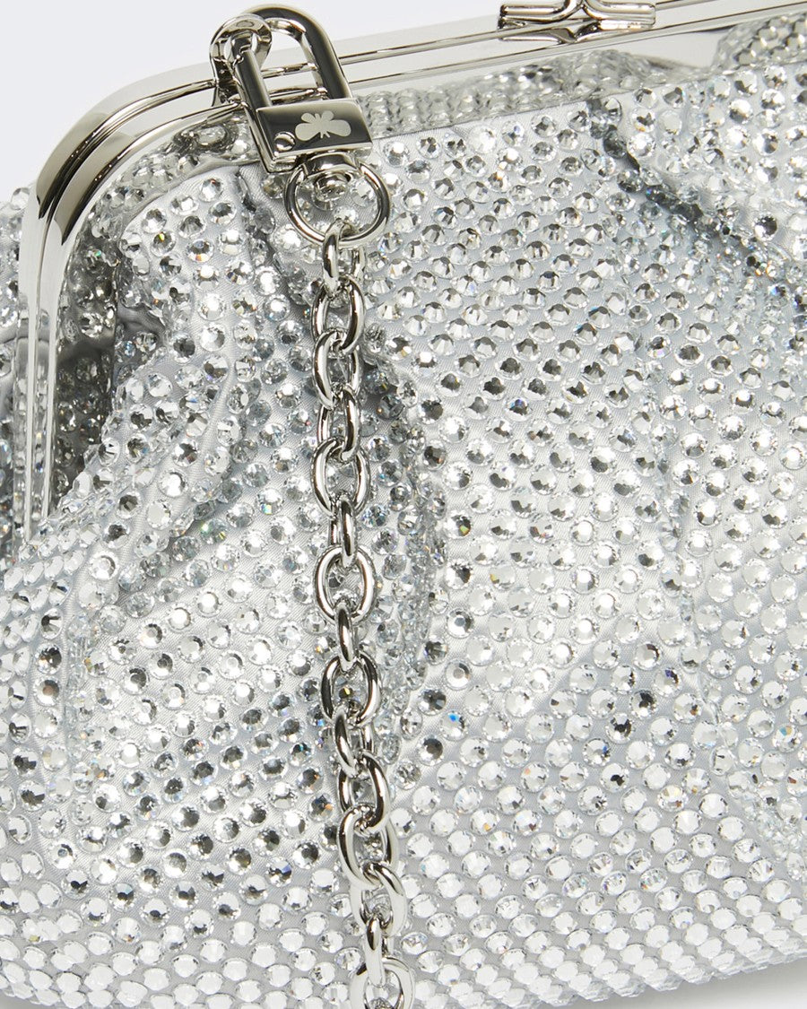 Max Mara Small Pasticcino Bag In Black Satin And Rhinestones In Optical White