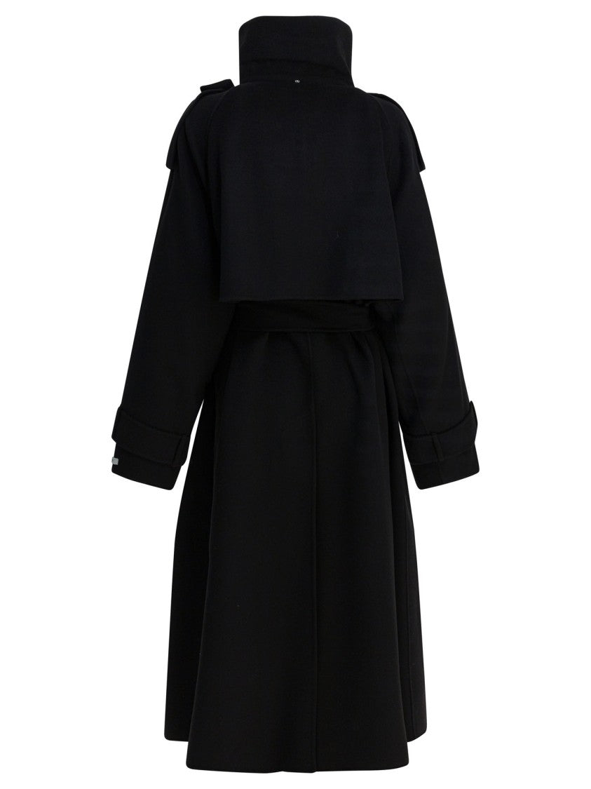 Max Mara Virgin Wool Long Coat With High Stand Collar And Asymmetrical Front