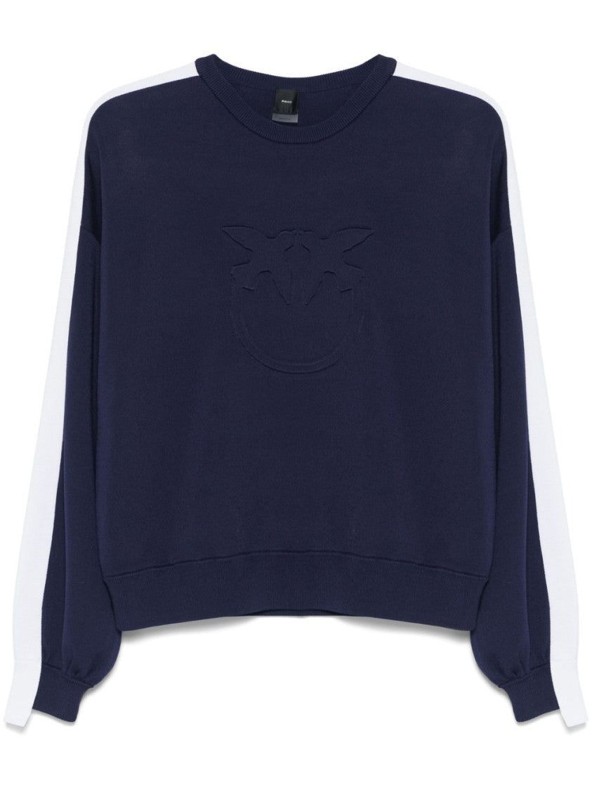 Pinko Navy Blue Sweater With Stripe Detailing