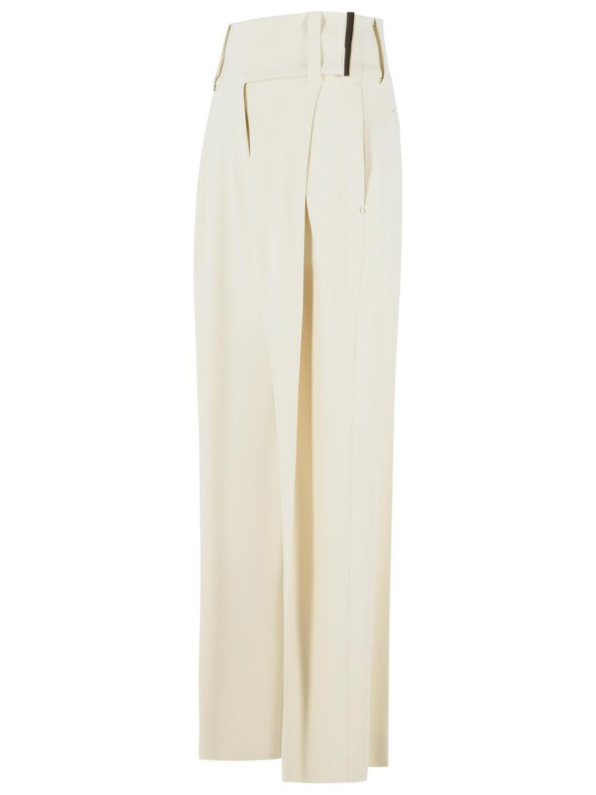 Sportmax 'Oblo' Wide Trousers In Ivory White Stretch Viscose
