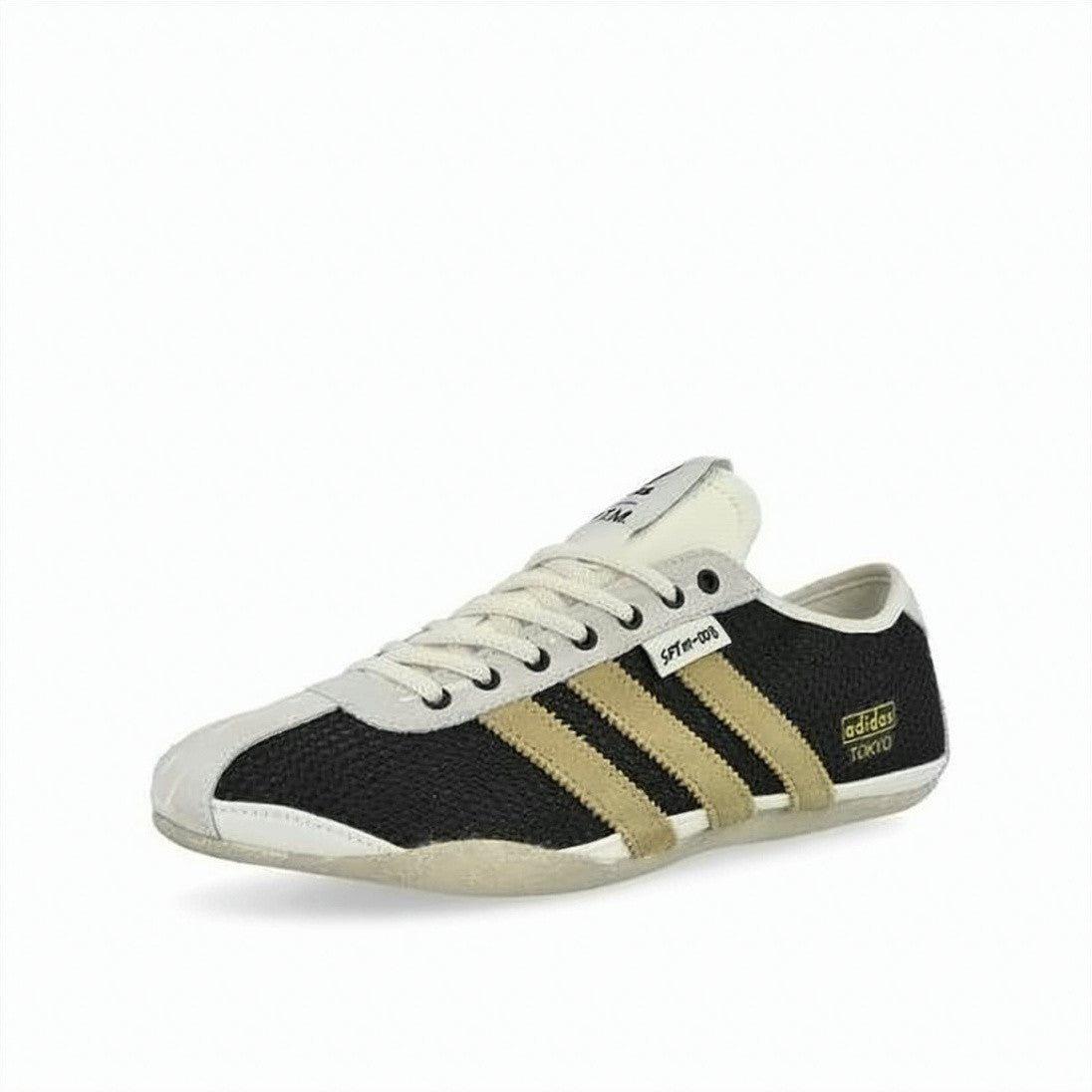 Song For The Mute Textured Black Sneakers With Beige Stripes And Rubber Sole