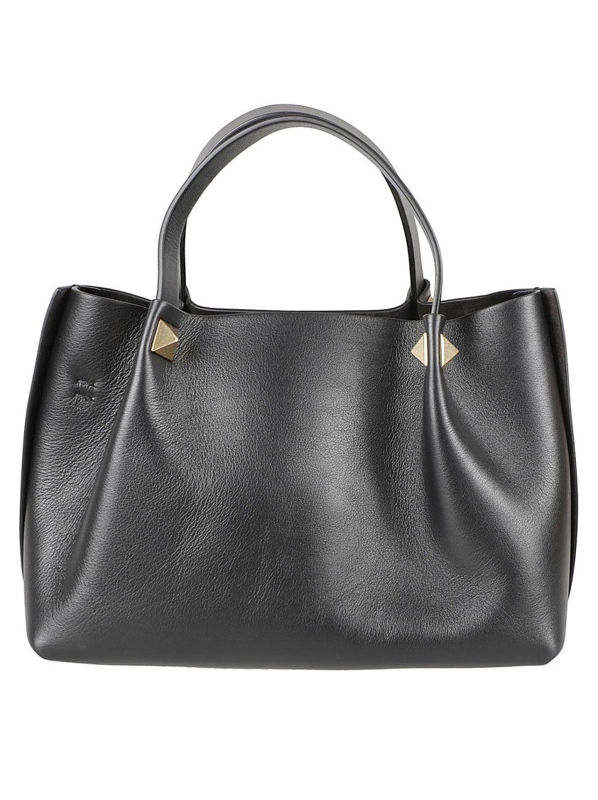 Valentino Garavani Structured Handbag With Gold-Tone Emblem And Pyramid Studs
