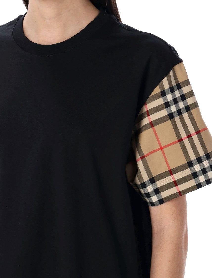 Burberry Check Sleeve Cotton T-Shirt With Ribbed Neckline