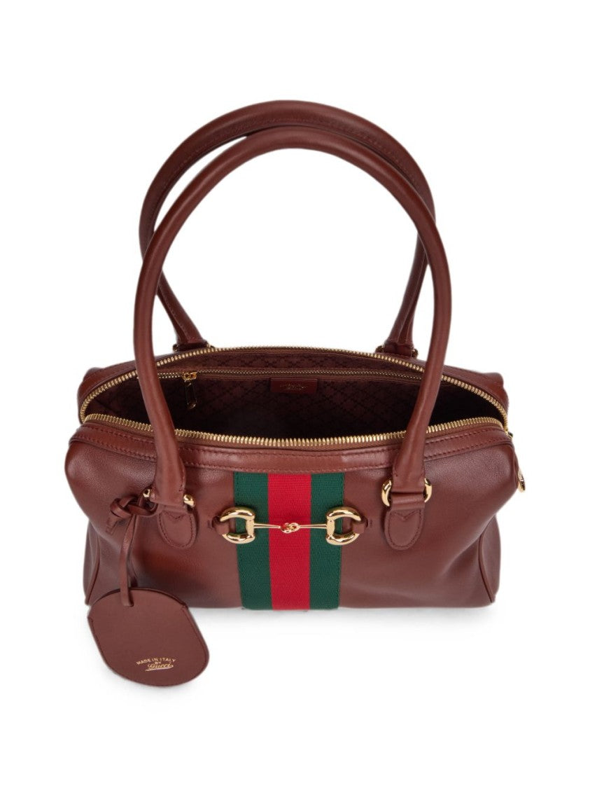 Gucci Brown Web Stripe Calfskin Rectangular Handbag