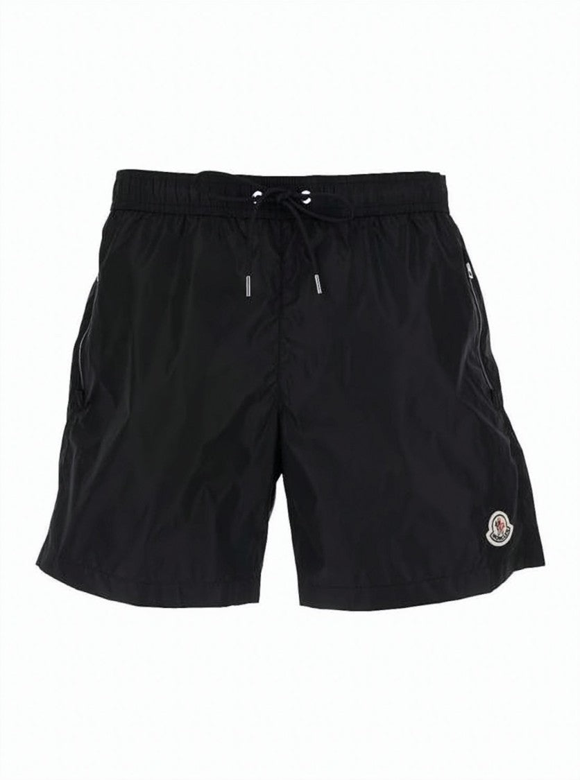 Moncler Black Swim Shorts With Elastic Waistband