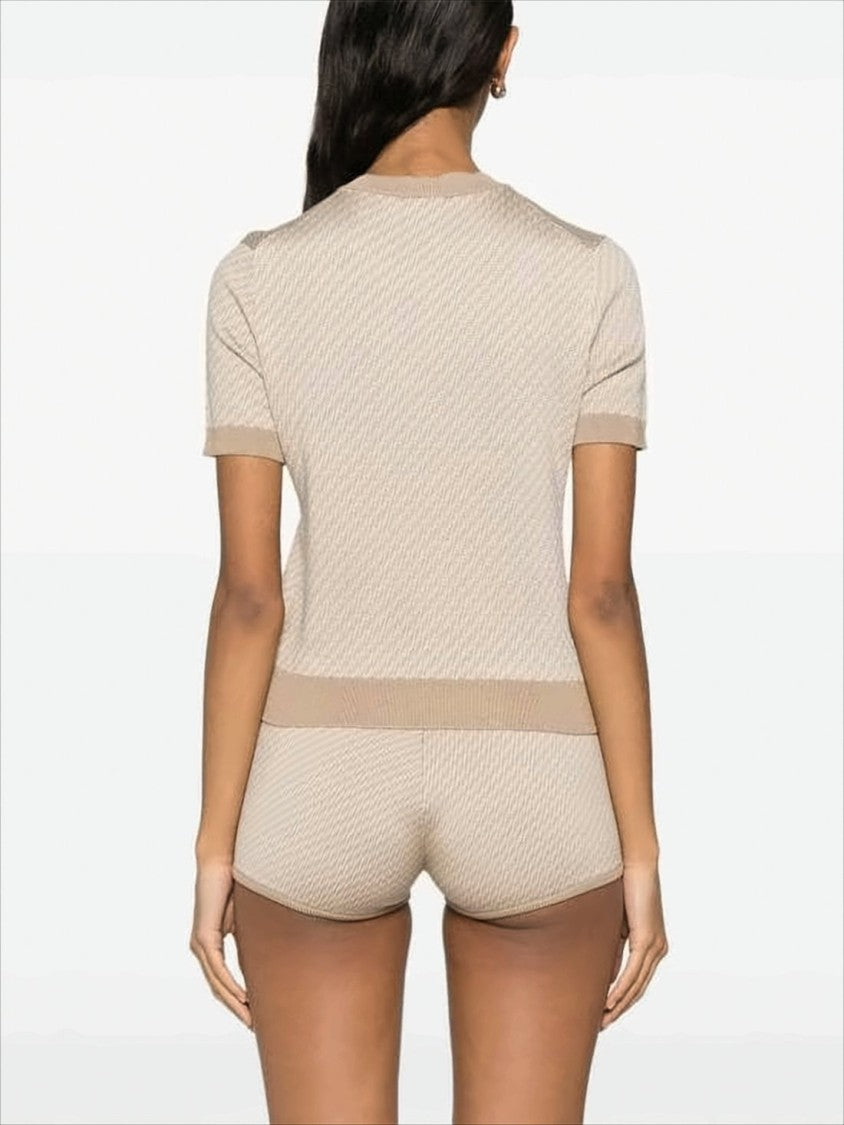 Fendi Textured Knit Sweater With Ribbed Trims