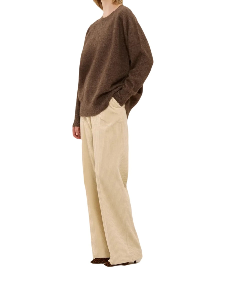 Parosh Chestnut Raccoon Fur Crew Neck Sweater