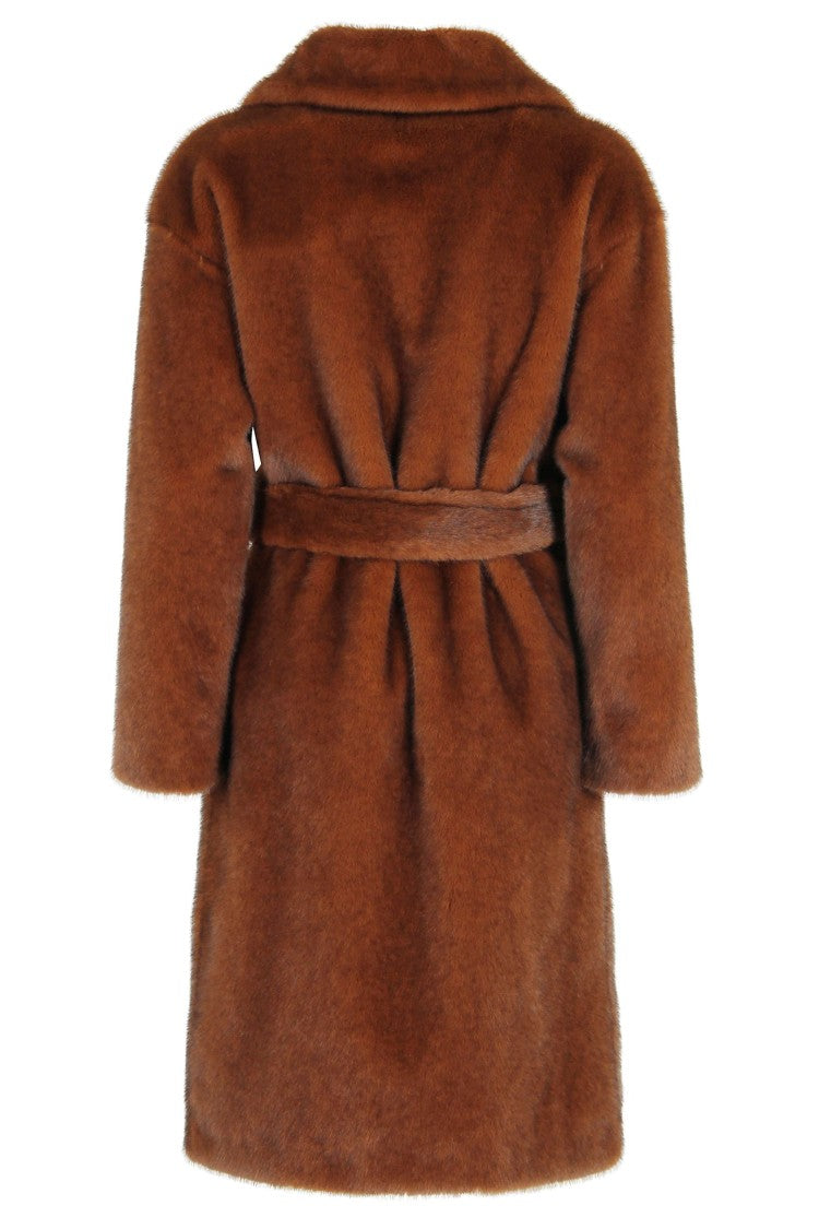 Herno Fondant Brown Faux Fur Coat With Removable Waist Belt