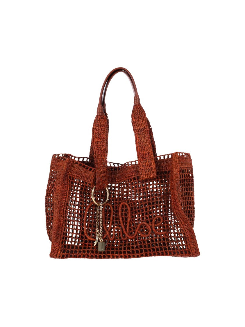 Chloé Brown East West Summer Raffia Tote