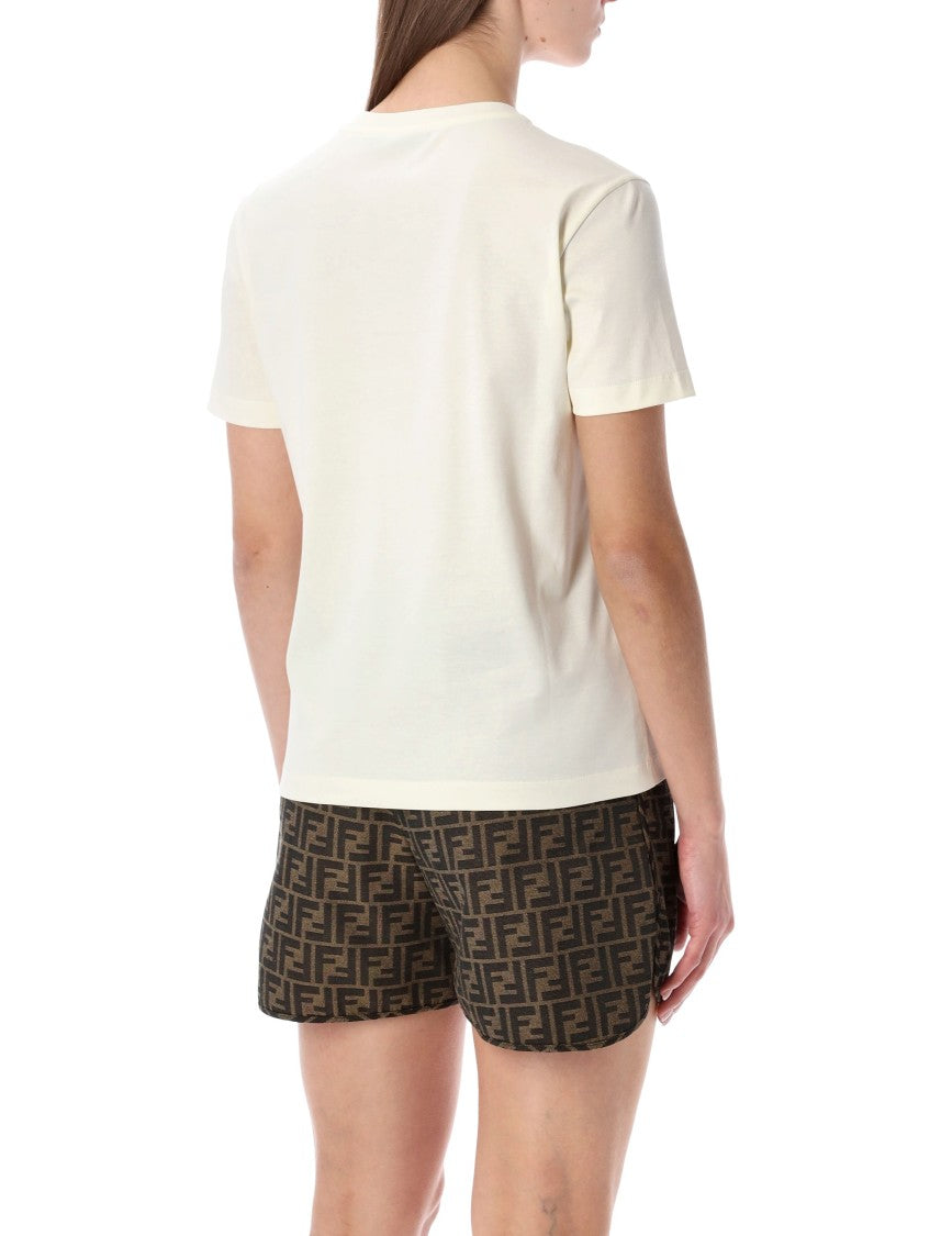 Fendi Butterfly-Graphic Cotton T-Shirt With Contrast Embroidery