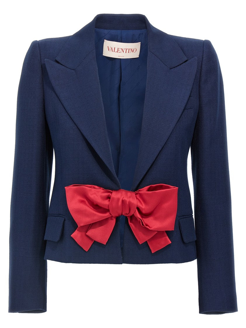 Valentino Garavani Print Silk Shantung Jacket With Bow Closure