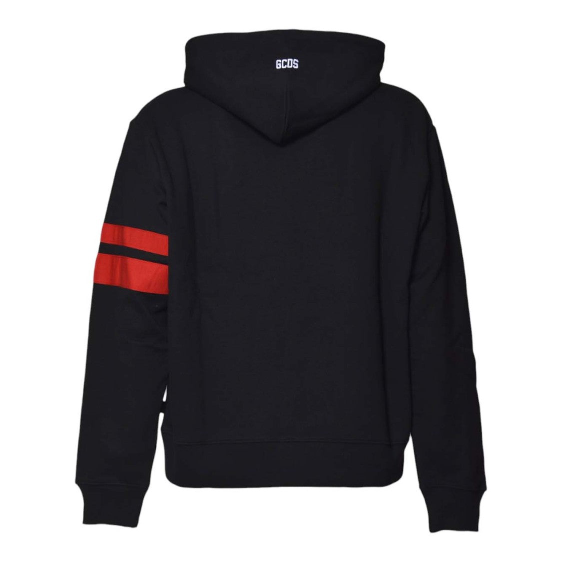Gcds Sporty Black Hoodie With Bold Logo And Stripe Accents