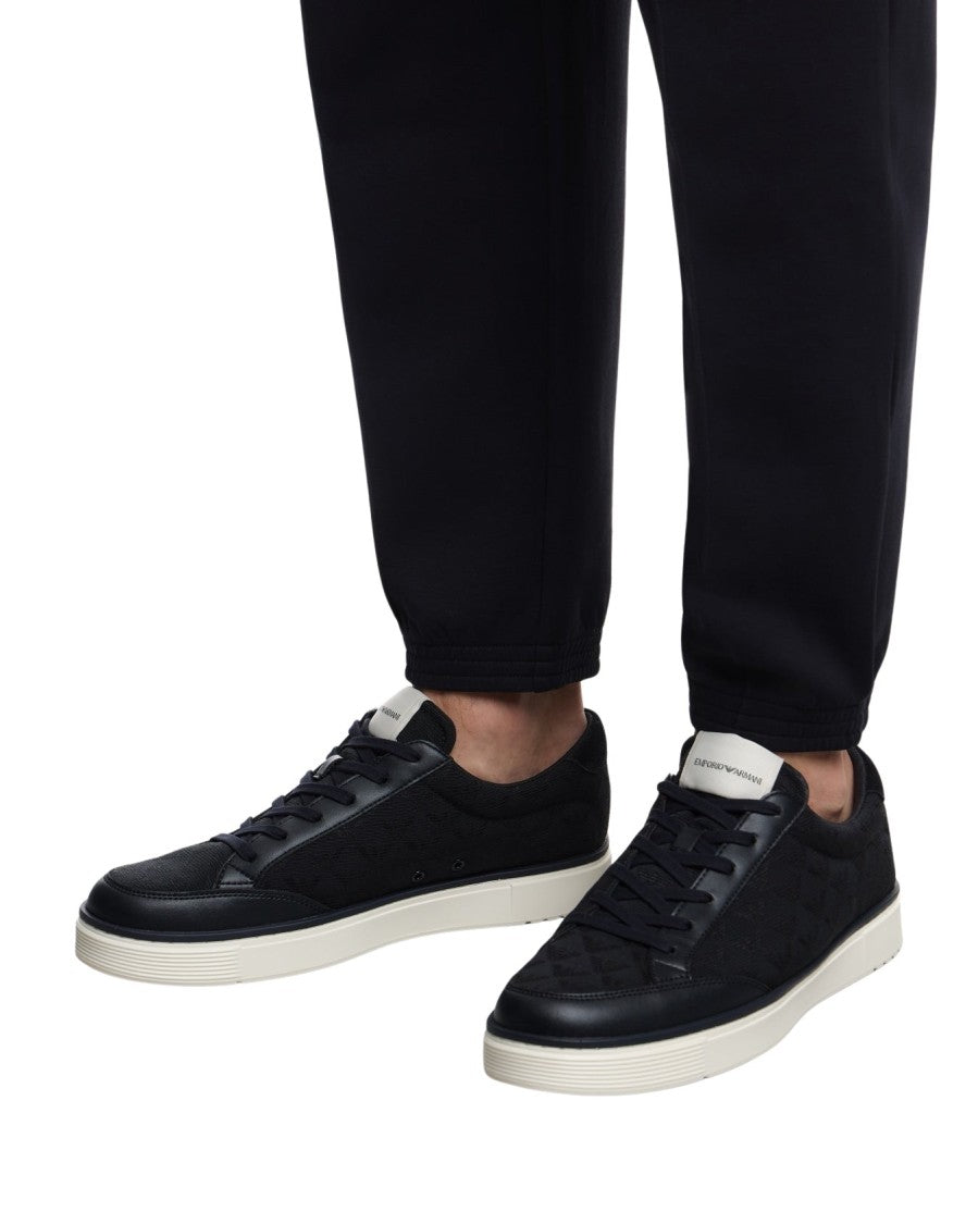 Emporio Armani Jacquard Leather Upper Sneakers
