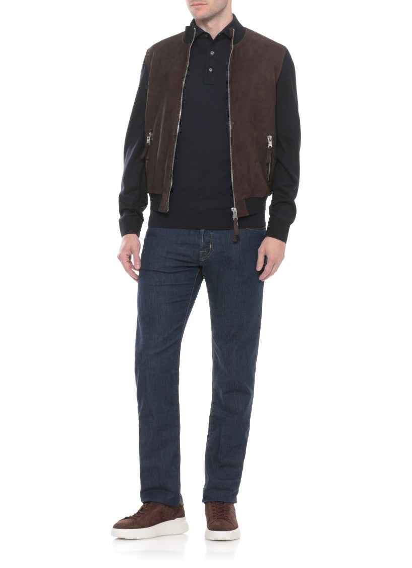 The Jack Leathers Brown Derek Knit Suede Leather Jacket