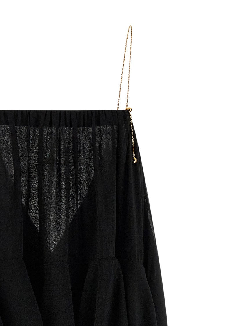 Chloé Black Silk Chiffon Maxi Dress With Gold Chain Straps And Layered Ruffles