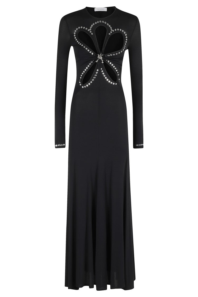 Rabanne Black Cut-Out Midi Dress With Metallic Accents