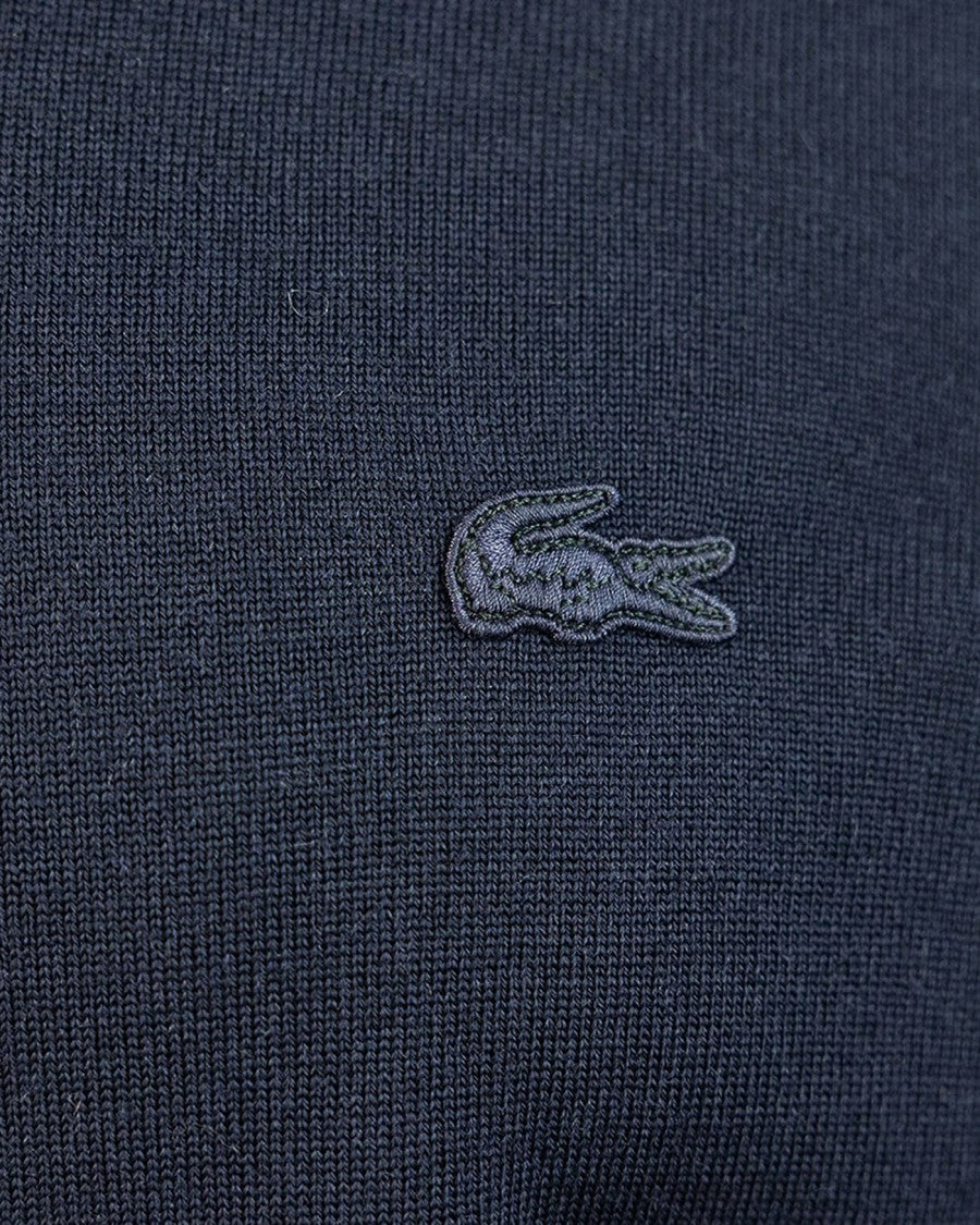 Lacoste Merino Wool Sweater With Ribbed Detailing And Logo Emblem