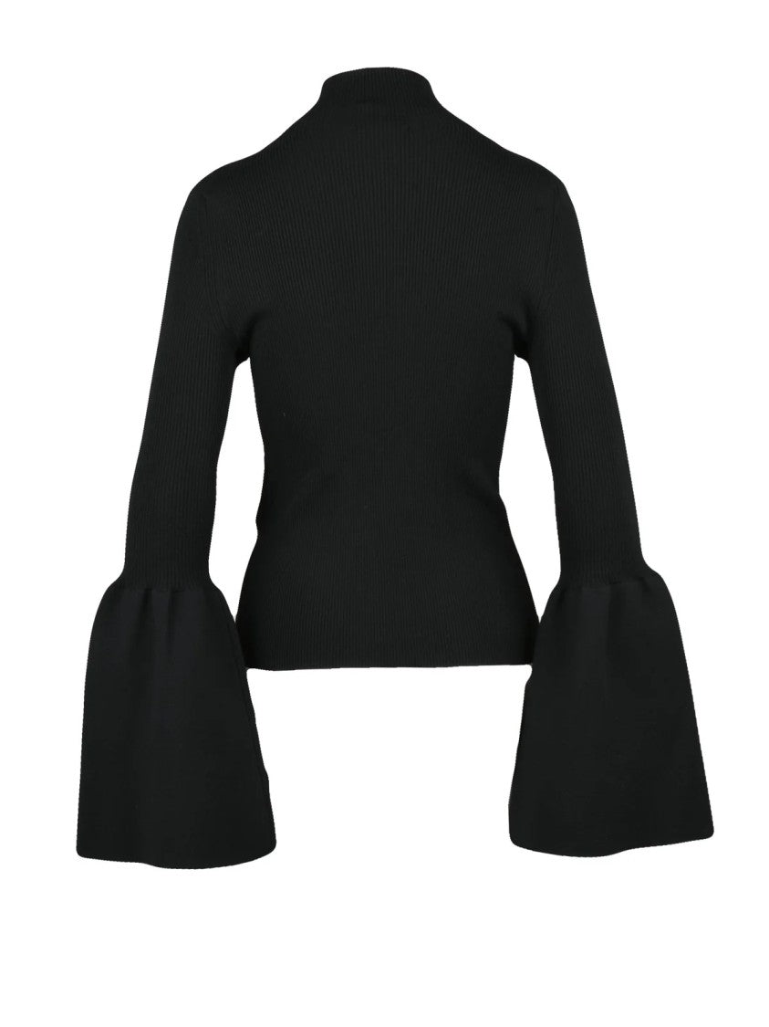 Chloé Ribbed Knit Sweater With High Neck And Bell Sleeves