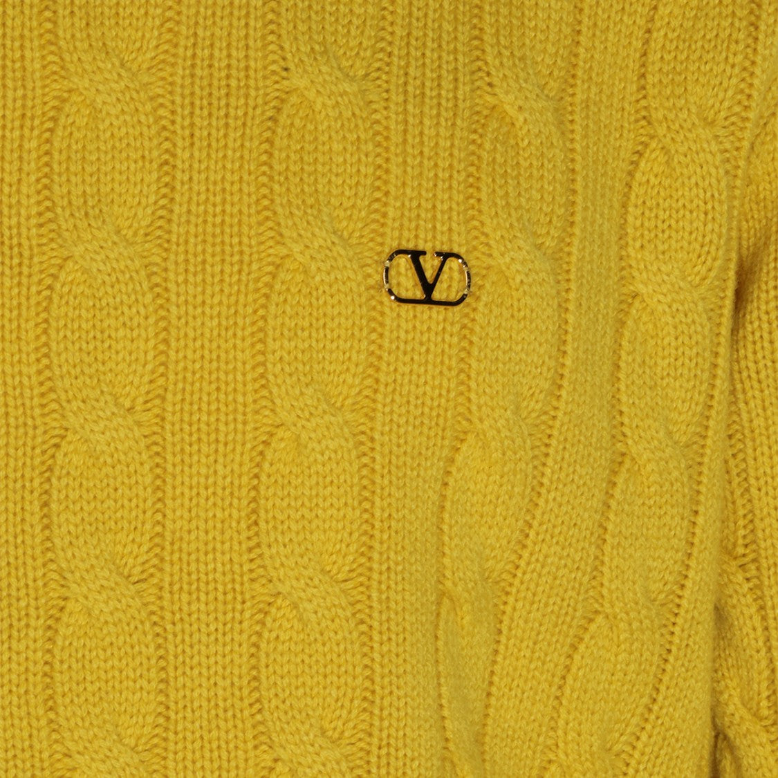 Valentino Yellow Cashmere Sweater With Braided Texture And Embroidered Logo