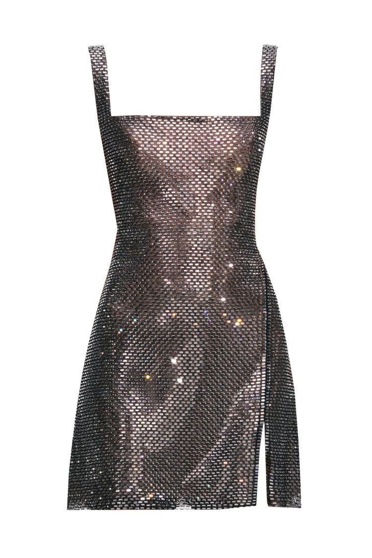 Self-Portrait Fitted Mesh Mini Dress With Rhinestone Details