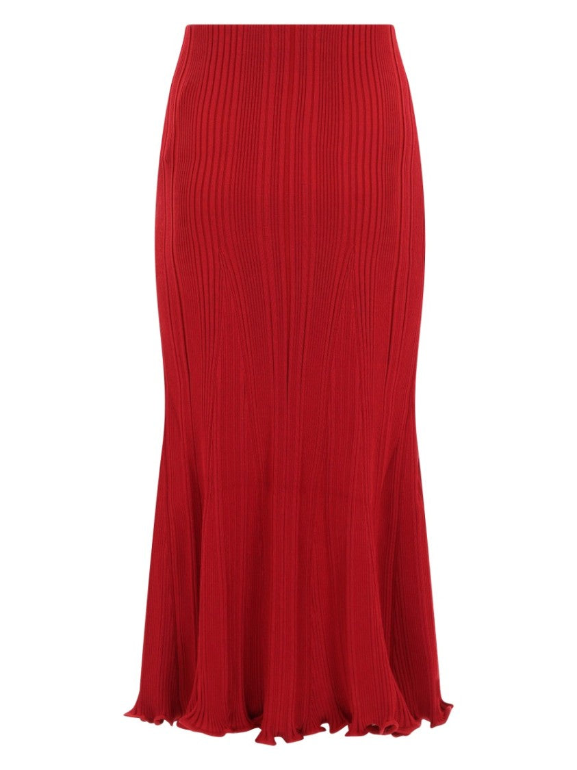 Self-Portrait Viscose-Blend Ribbed Ruffled Midi Skirt