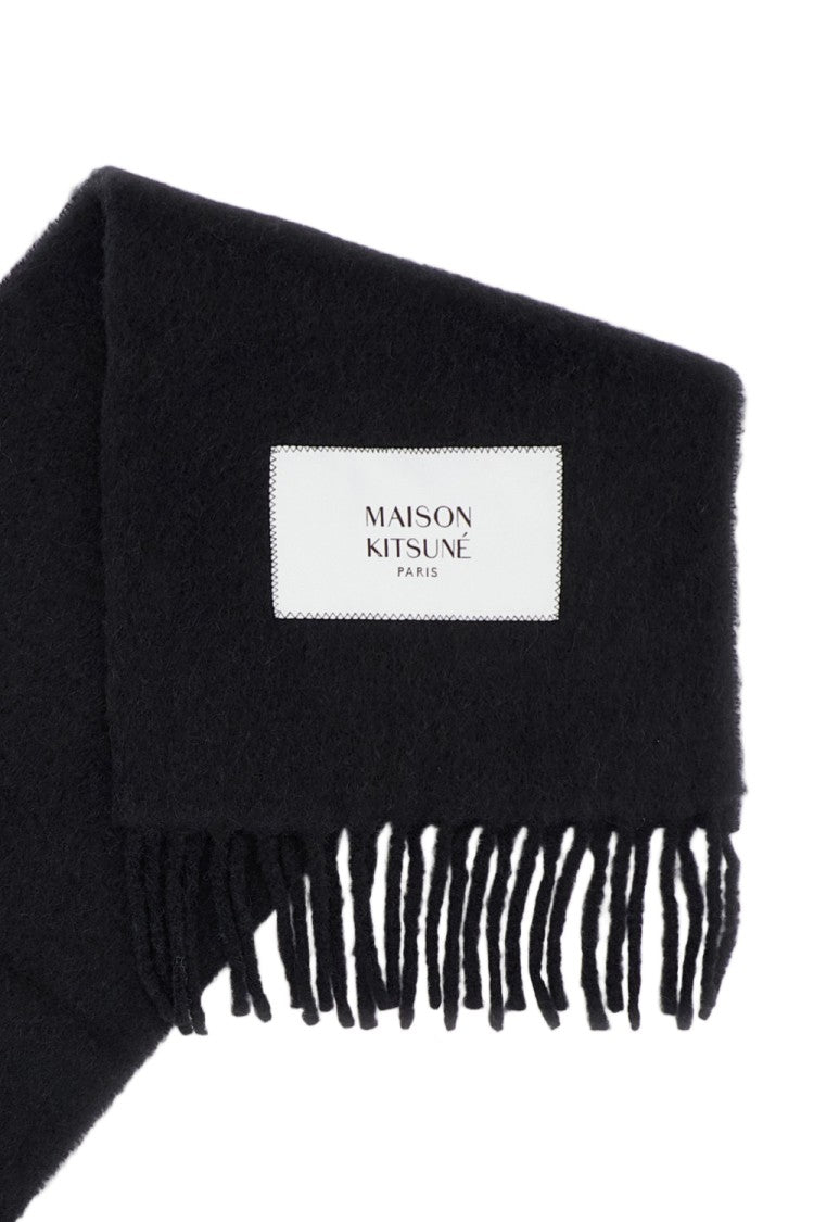 Maison Kitsuné Soft Alpaca Wool Scarf With Logo Patch And Fringed Edges