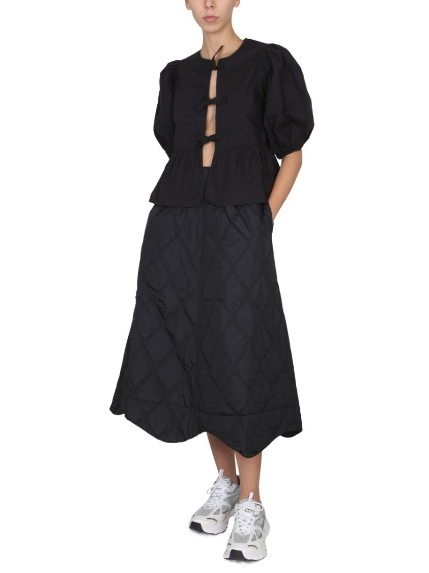 Ganni Cropped Black Poplin Top