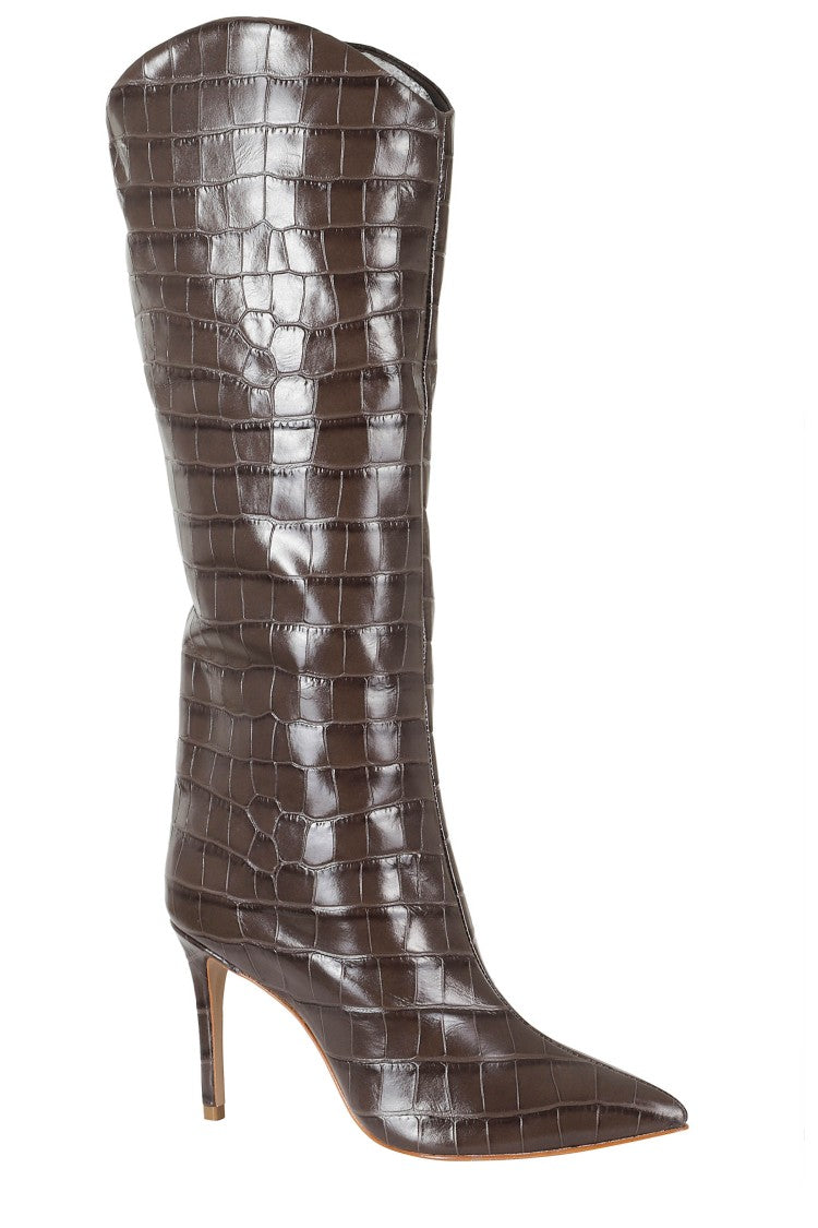 Schutz Croco Slouched Shaft Croc-Embossed Leather Boots